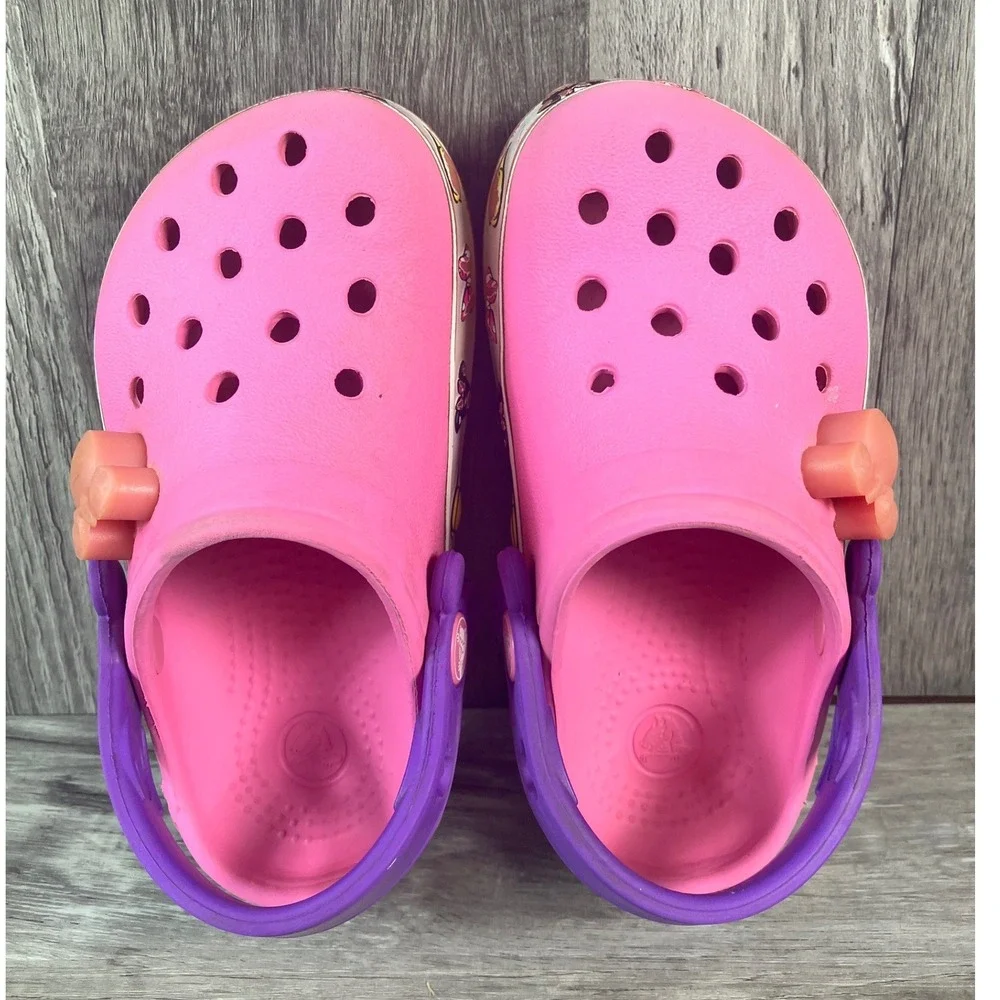 Crocs Disney Minnie Mouse Pink Purple Clogs Toddler Girls Size 8/9 Slip On Shoes